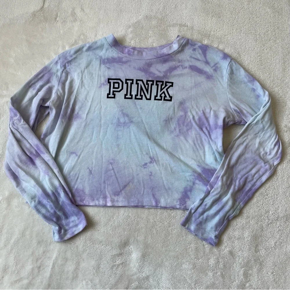 PINK Victoria’s Secret Pastel Tie-Dye Cropped Long Sleeve size Small - Picture 2 of 10